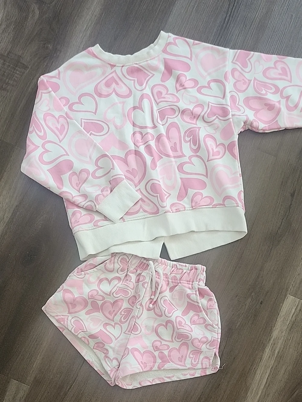 Zara Kids Pink Heart Print Sweatshirt Shorts Set - Soft Short & Top